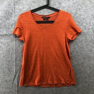 Les Essentiels de Monoprix 100% Linen V-Neck T-Shirt Womens S Burnt Orange